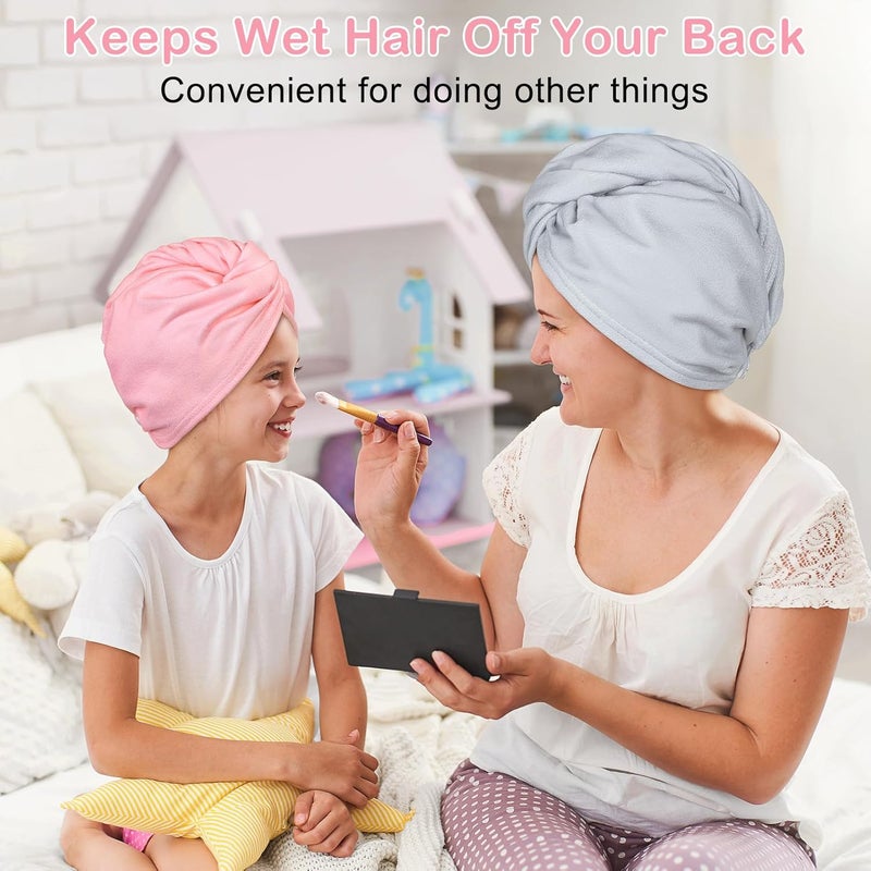 Basumee Microfiber Hair Towel Wrap for Kids 2 Pack Rapid Drying Hair Towel with Button Hair Turbans for Wet Hair Wraps Head Towel Wrap for Women and Girls - Image 5